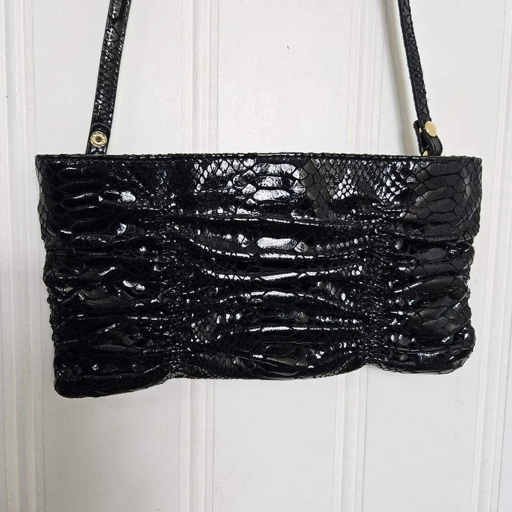 Michael Kors Clutch OS Ruched Leather Convertible Crossbody Shoulder Purse Black